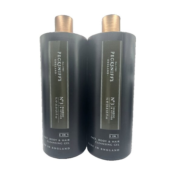 NEW 2x Pecksniffs No.3 Bamboo & Vetiver 3 in 1 Face Body & Hair Cleansing Gel